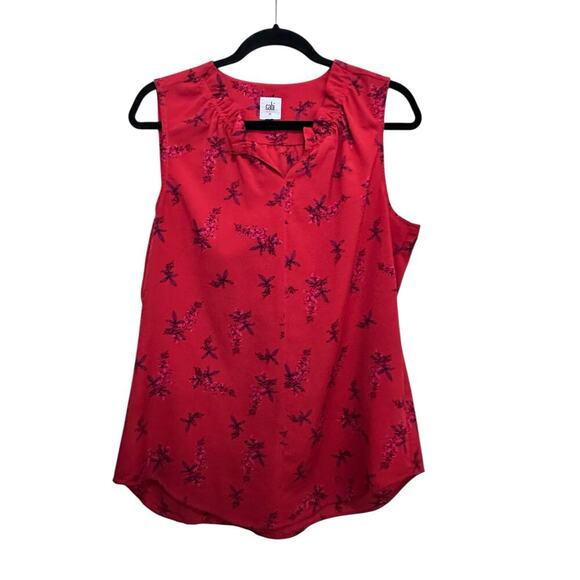 CAbi #5222 Women's Red Floral Print Fierce Spring Sleeveless Blouse Top Size M - Picture 2 of 6